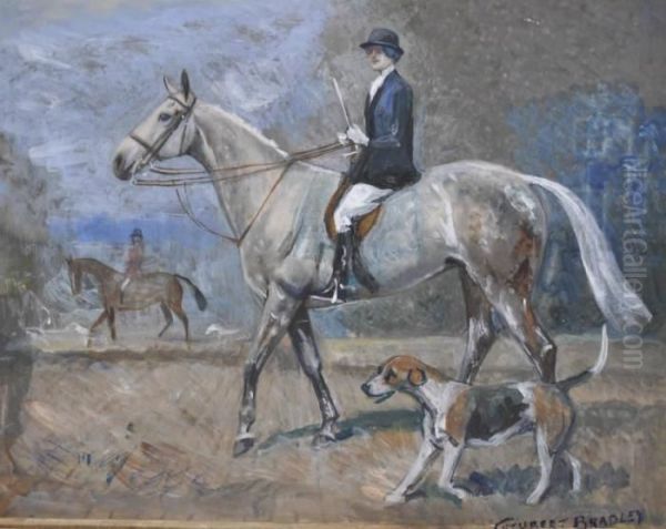 Lady On Horseback With Hounds Oil Painting by Cuthbert Bradley