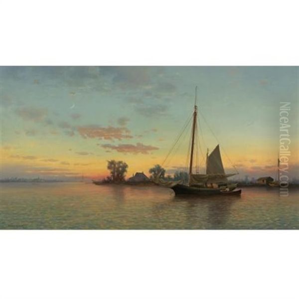 A Summer Evening Oil Painting by Francis Augustus Silva