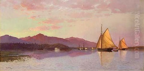 The Hudson River Looking Towards The Catskills Oil Painting by Francis Augustus Silva