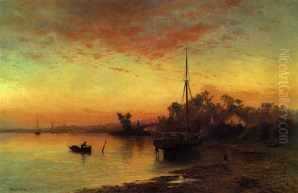 Sunset On The New Jersey Shore Oil Painting by Francis Augustus Silva