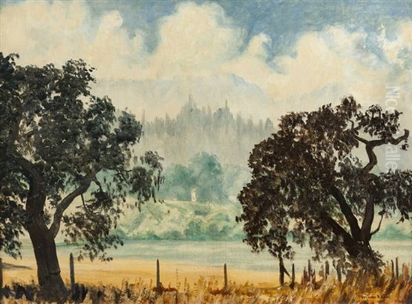 Trees Along A Pond Oil Painting by William Posey Silva