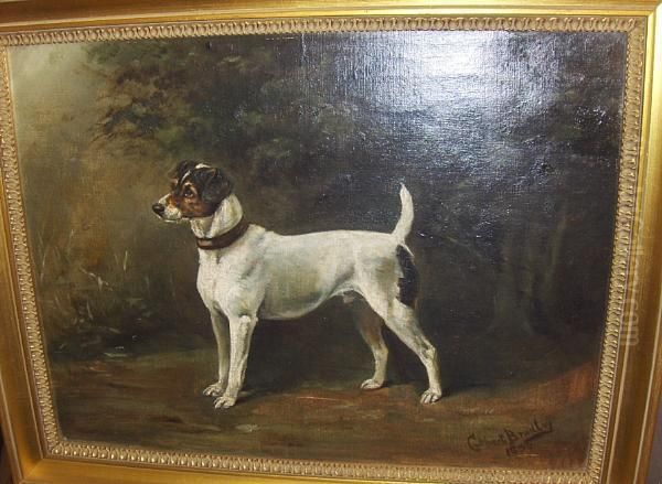 A Terrier In A Landscape Oil Painting by Cuthbert Bradley