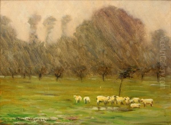 Sheep In The Rain, Maryland Oil Painting by William Posey Silva