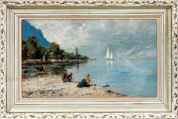 Port Scene Oil Painting by Ferdinando Silvani