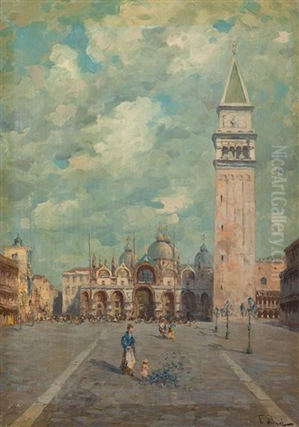 Venedig - Die Piazza San Marco Mit Blick Auf Die Basilica Und Den Campanile Oil Painting by Ferdinando Silvani