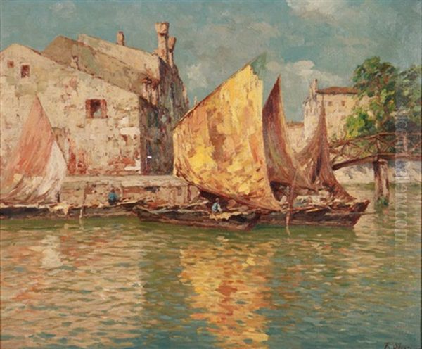 Boats On The Rio Pallada Oil Painting by Ferdinando Silvani