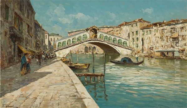 Blick Auf Die Rialtobrucke In Venedig Oil Painting by Ferdinando Silvani