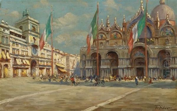 Auf Dem Markusplatz In Venedig Oil Painting by Ferdinando Silvani