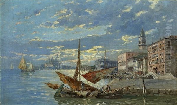 Molo Danieli Auf Der Riva Degli Schiavoni Oil Painting by Ferdinando Silvani