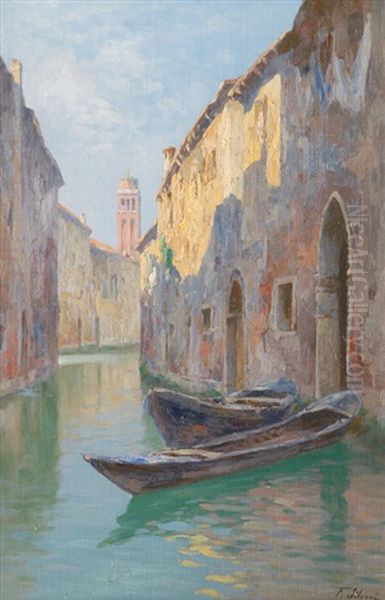 Canal In Venice Oil Painting by Ferdinando Silvani