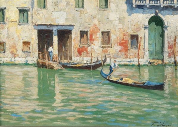 View Of Venetian Gondolas Oil Painting by Ferdinando Silvani