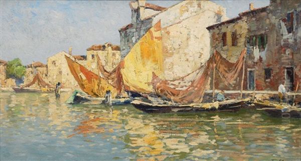 View On The Rio Pallada - Giudecca Oil Painting by Ferdinando Silvani