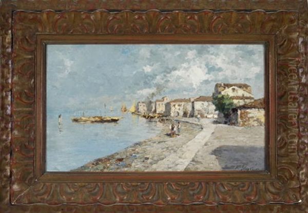 Oberitalienische Uferpromenade Mit Fischerbooten Oil Painting by Ferdinando Silvani