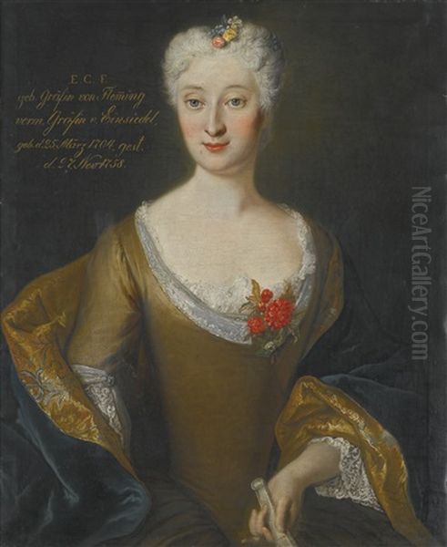 Portrait Of Eva Friederike Charlotte, Grafin Von Einsiedel (1704-1758) Oil Painting by Louis de Silvestre