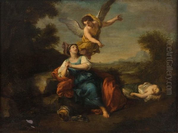 Ein Engel Erscheint Hagar Mit Ismael Und Weist Auf Eine Quelle (buch Genesis 21, 14 - 19) Oil Painting by Louis de Silvestre