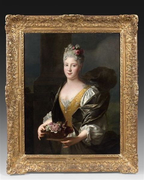 Portrait D'une Jeune Dame De Qualite A La Corbeille De Fleurs Oil Painting by Louis de Silvestre