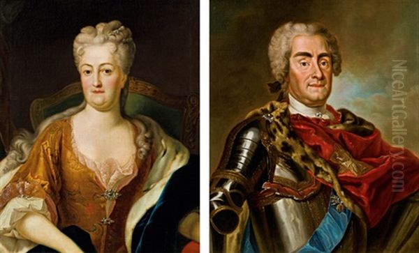 Friedrich August I. Von Sachsen, Genannt August Der Starke (+ Christiane Eberhardine Von Brandenburg-bayreuth; Pair) Oil Painting by Louis de Silvestre