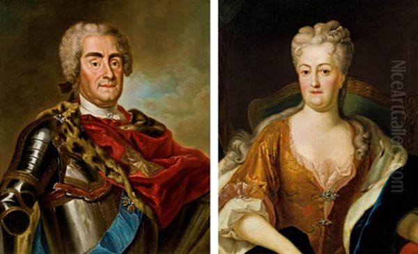 Friedrich August I. Von Sachsen, Genannt August Der Starke (+ Christiane Eberhardine Von Brandenburg-bayreuth, Smllr; Pair) Oil Painting by Louis de Silvestre