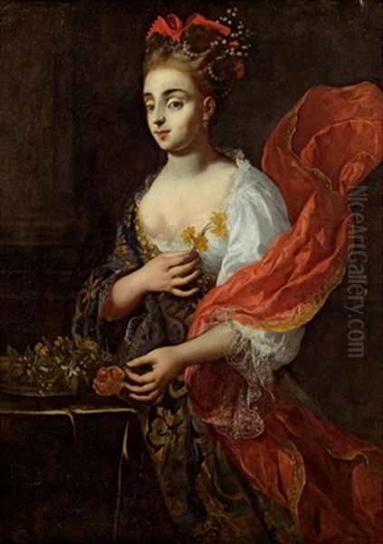 Portrait Einer Jungen Dame Mit Blumen Oil Painting by Louis de Silvestre