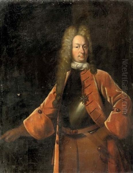 Portrait Of A Nobleman, General G.m. Von Birckholtz (?), In A Military Costume Oil Painting by Louis de Silvestre