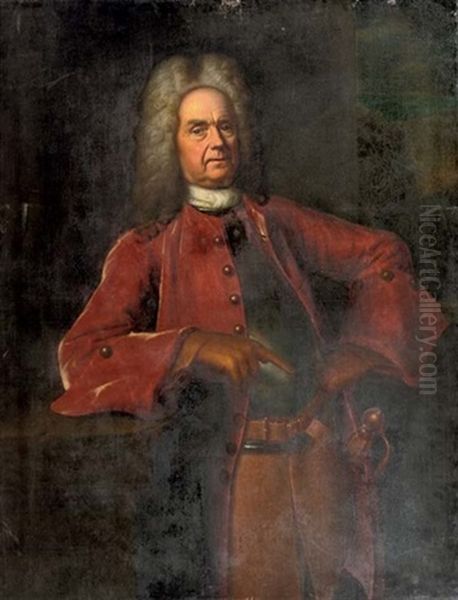 Portrait Of A Nobleman, General G.m. Sigmund Von Brausse (?), In A Militairy Costume Oil Painting by Louis de Silvestre