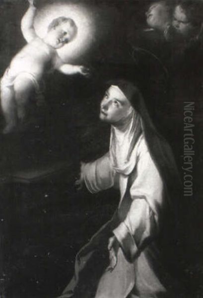 The Christ Child Appearing To St. Catherine Of Siena Oil Painting by Louis de Silvestre