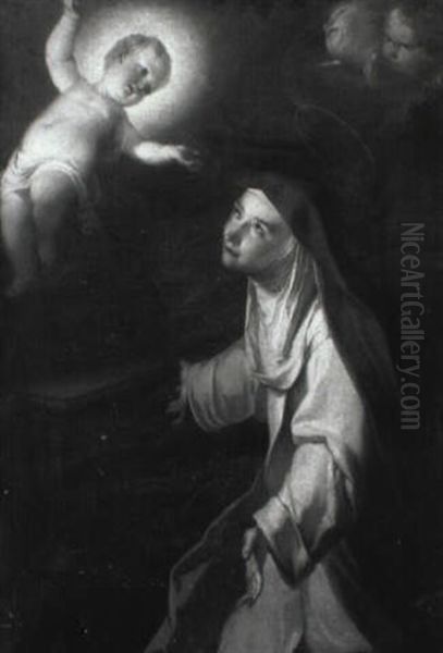 The Christ Child Appearing To St. Catherine Of Siena Oil Painting by Louis de Silvestre