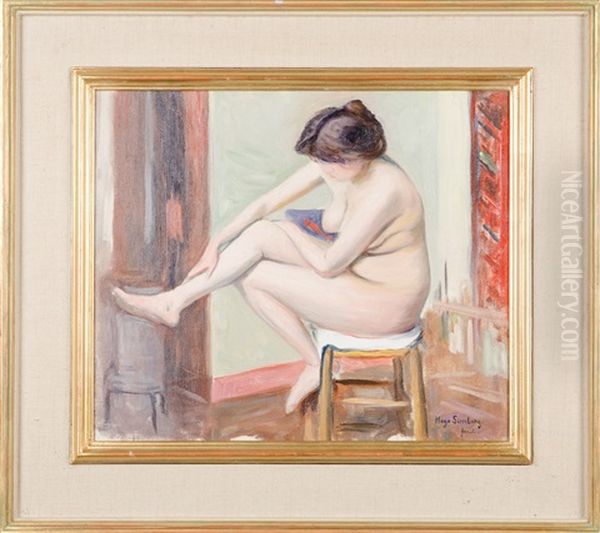 Anni After The Bath (in Hugo Simberg's Studio 1910) Oil Painting by Hugo Simberg