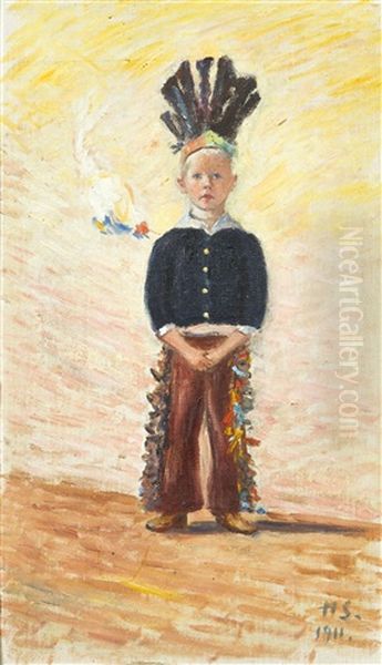 Boy Dressed As An Indian Oil Painting by Hugo Simberg