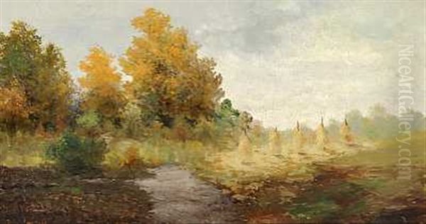 Norsk Efterarslandskab Oil Painting by Sigvald Simensen