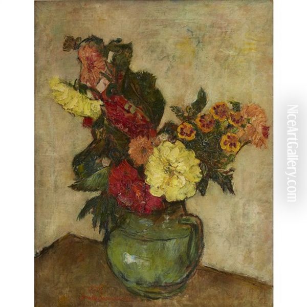 Flowers In A Vase Oil Painting by Simkha Simkhovitch