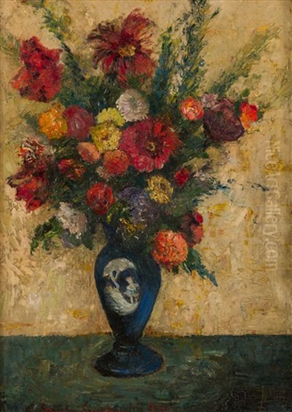 Still Life Of Flowers In A Blue Vase, 1930 Oil Painting by Simkha Simkhovitch