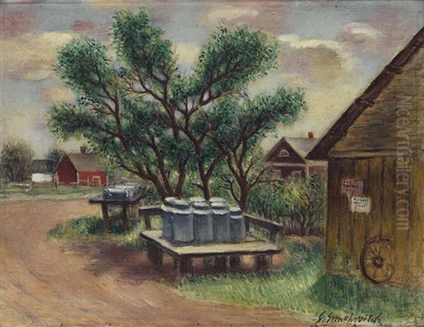 Farm Landscape (milk Cans #2) Oil Painting by Simkha Simkhovitch