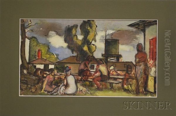 Mural Study: In The Park Oil Painting by Simkha Simkhovitch