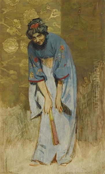 Japanerin Im Kimono Mit Facher Oil Painting by Franz Xavier Simm