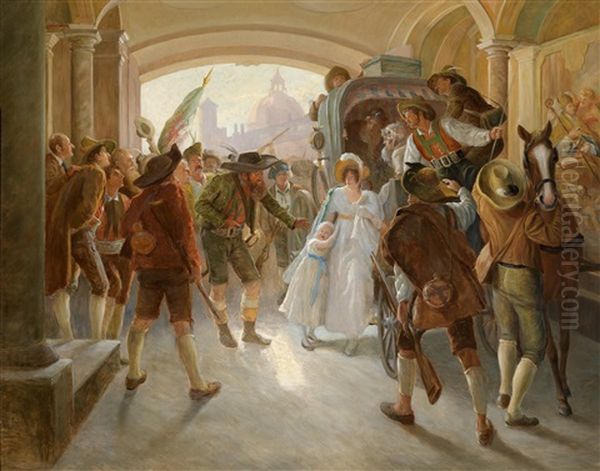 Einzug Andreas Hofer Und Seiner Mannen In Die Hofburg In Innsbruck Oil Painting by Franz Xavier Simm