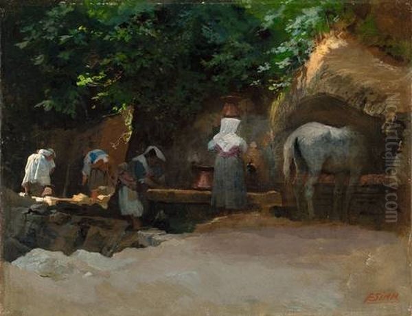 Felsenbrunnen In Anticoli Oil Painting by Franz Xavier Simm