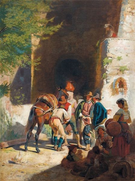 Italienische Genreszene Mit Romerinnen by Franz Xavier Simm