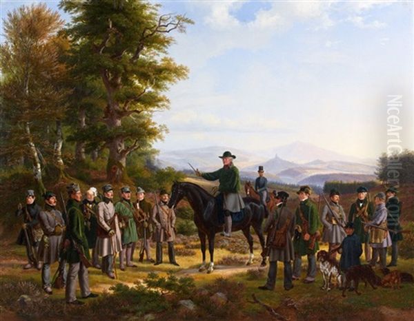 Le Depart Pour La Chasse Oil Painting by Friedrich Karl Joseph Simmler