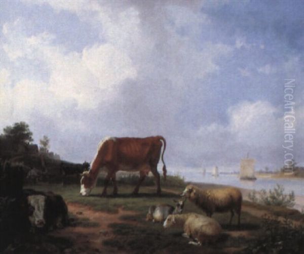 Kustenlandschaft Mit Viehstaffage Oil Painting by Friedrich Karl Joseph Simmler