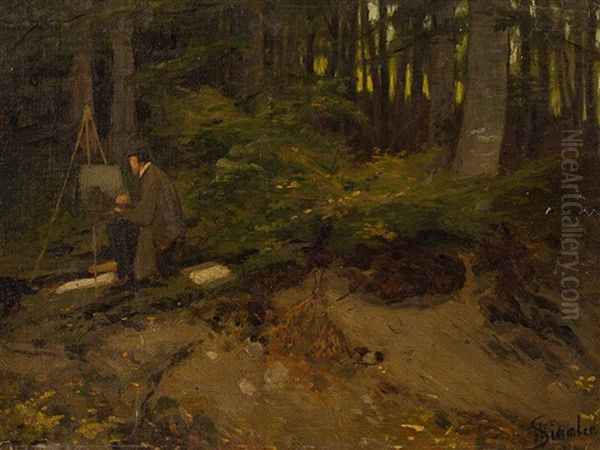 Artist In The Woods Oil Painting by Wilhelm Simmler