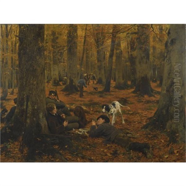 Rast Auf Der Jagd-hunters At Rest Oil Painting by Wilhelm Simmler