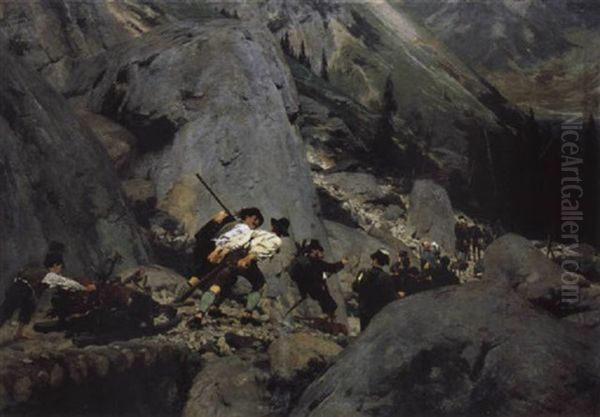 Nach Der Hirschjagd Im Hochgebirge Oil Painting by Wilhelm Simmler