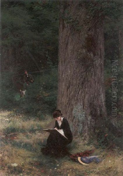 A Woodland Encounter Oil Painting by Wilhelm Simmler