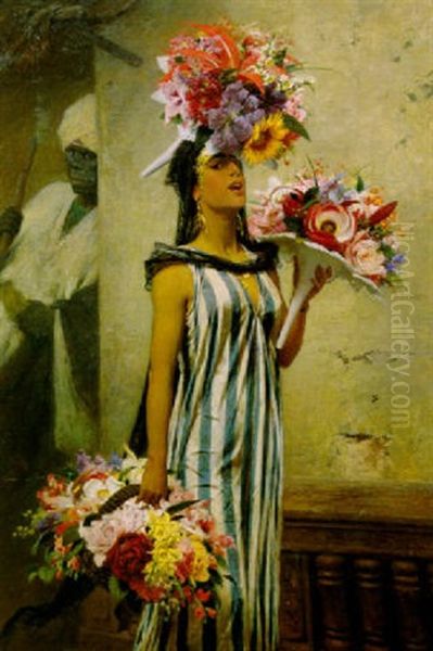 Eine Blumenverkauferin In Kairo Oil Painting by Wilhelm Simmler