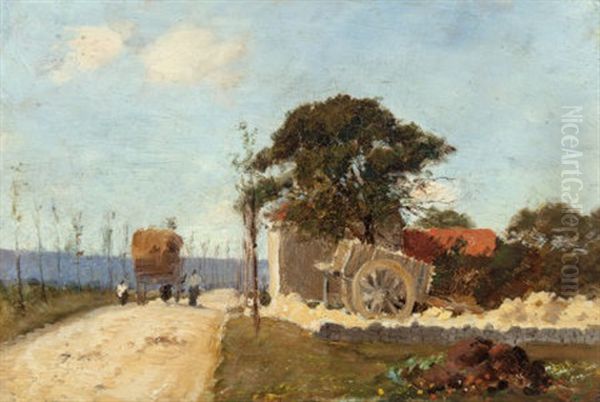 French Countryside With Figures And A Hay Wagon Oil Painting by Edward Emerson Simmons