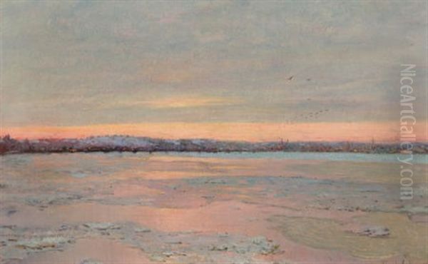 Winter Twilight On The Charles River Oil Painting by Edward Emerson Simmons