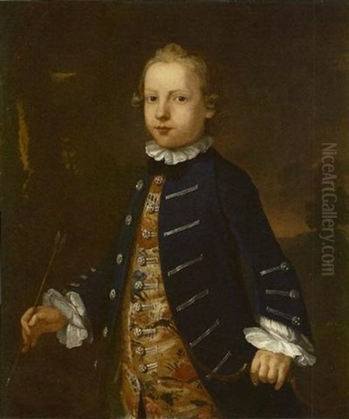 Portrait Of A Boy, Traditionally Identified As 'master Best' In A Blue Coat And Floral Waistcoat Oil Painting by John Simmons