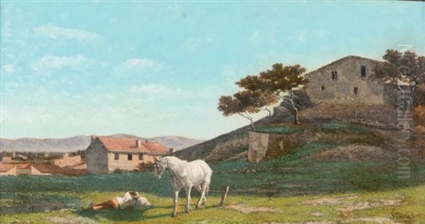 Le Repos Du Paysan Oil Painting by Francois Simon