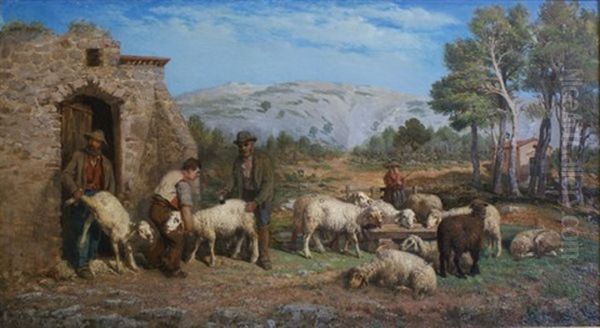 Le Marquage Des Moutons Oil Painting by Francois Simon